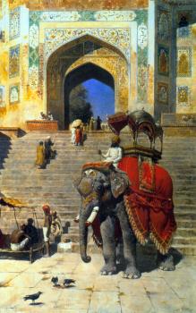 Edwin Lord Weeks : Royal Elephant at the Gateway to the Jami Masjid Mathura II